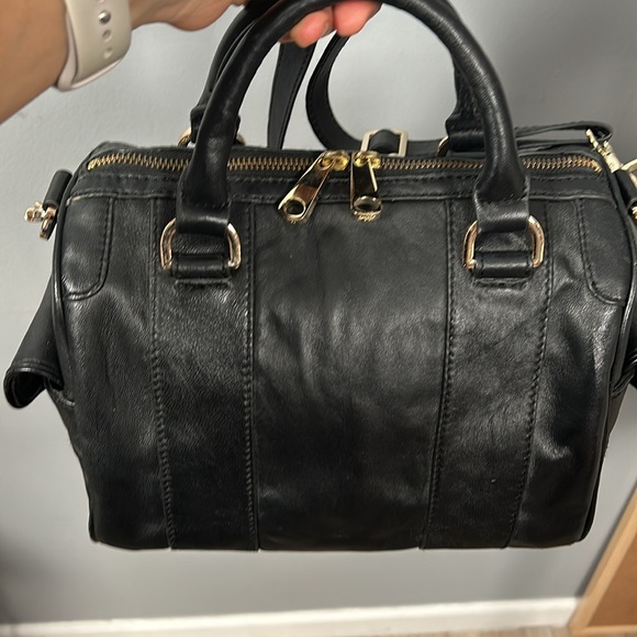 Zac Posen Z Spoke Black Leather Double Handle Gold Hardware Satchel Crossbody - Picture 6 of 17